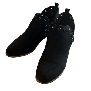 Fun Black Faux-Suede Ankle Booties with Silver Accents